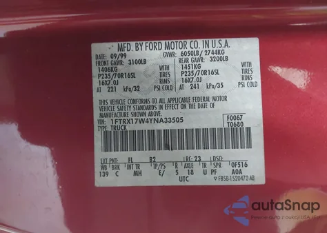 2000 Ford F150 z USA, uszkodzony, nr VIN 1FTRX17W4YNA33505